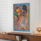 Radha Krishna Madhubani Canvas Wall Painting for Spiritual Home Décor