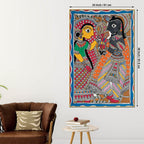 Radha Krishna Madhubani Canvas Wall Painting for Spiritual Home Décor