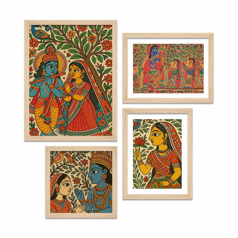 Radha Krishna Madhubani Style Wall Frame Set of Four