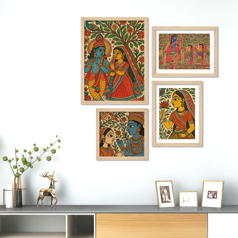 Radha Krishna Madhubani Style Wall Frame Set of Four