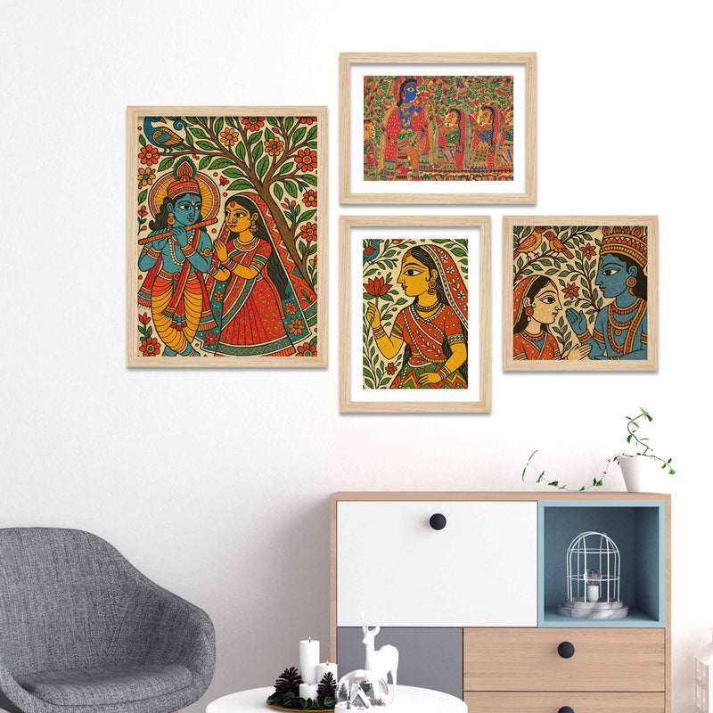 Radha Krishna Madhubani Style Wall Frame Set of Four
