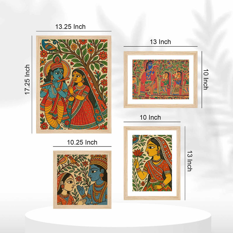 Radha Krishna Madhubani Style Wall Frame Set of Four