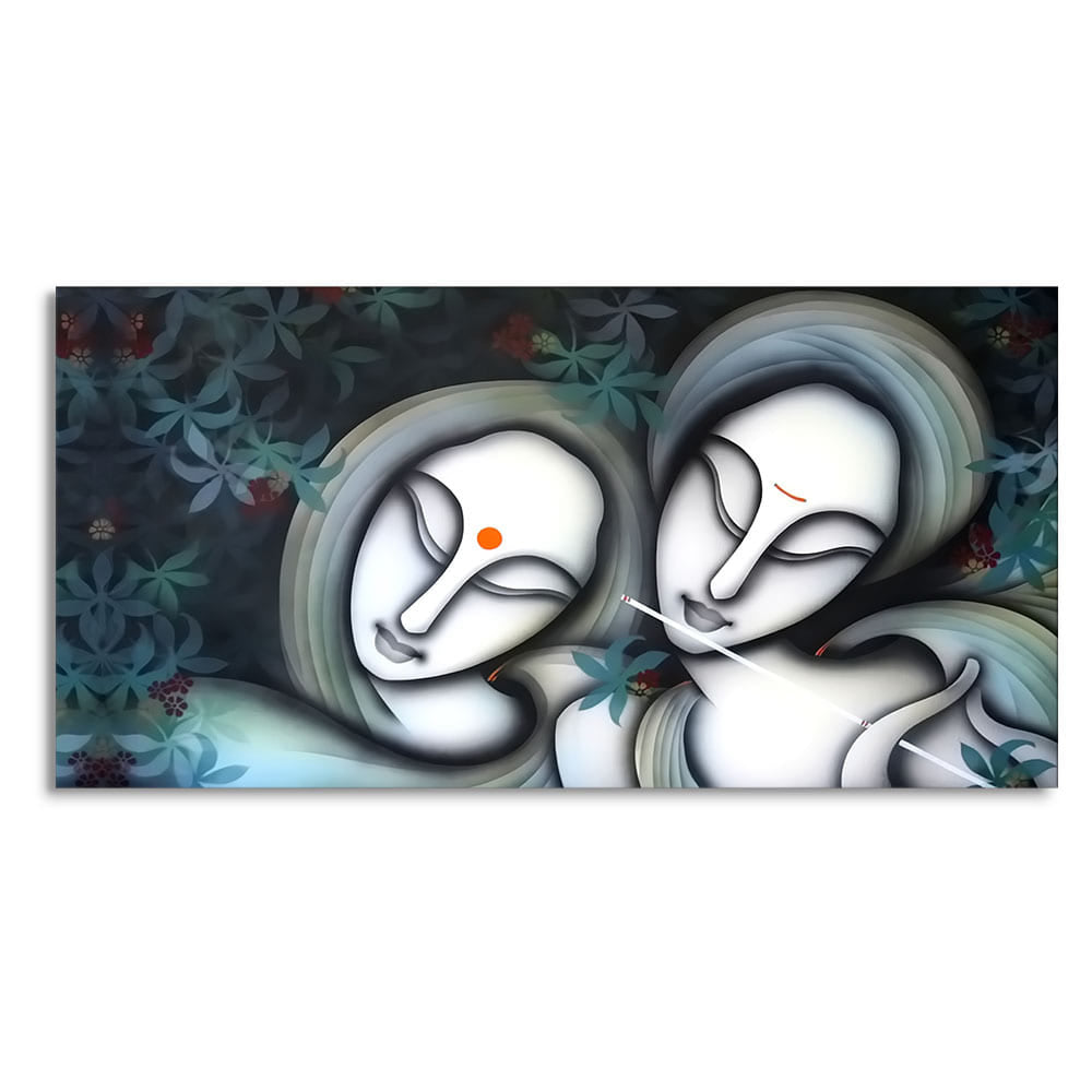 Radha Krishna Modern Grey Textured Canvas Wall Painting