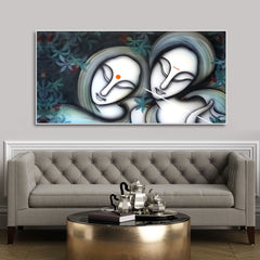 Radha Krishna Modern Grey Textured Canvas Wall Painting