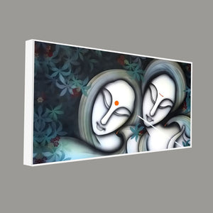 Radha Krishna Modern Grey Textured Canvas Wall Painting