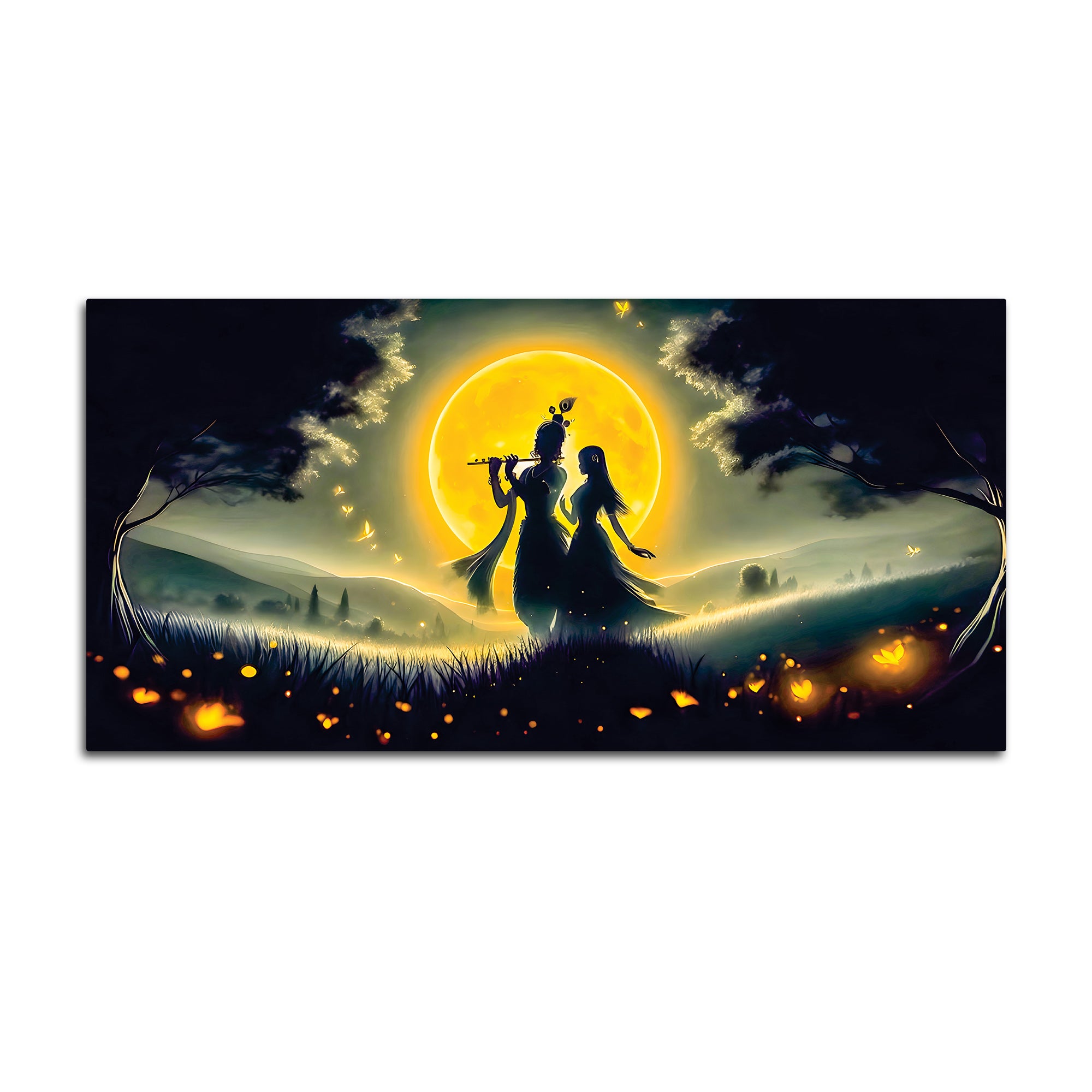 Radha Krishna Moonlight Devotional Painting Wall Art