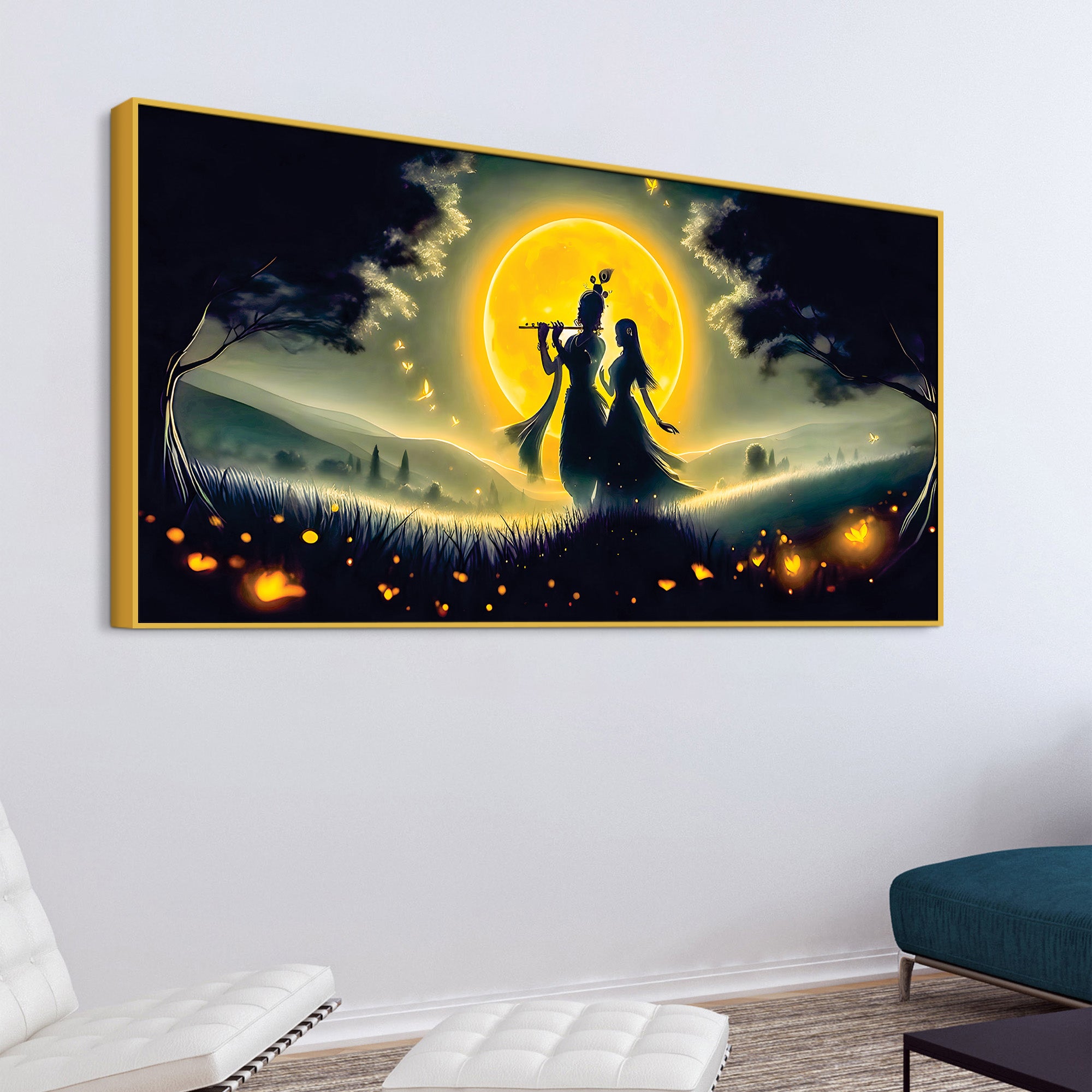 Radha Krishna Moonlight Devotional Painting Wall Art
