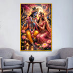 Radha Krishna Moonlit Lotus Garden Floating Frame Crystal Wall Painting