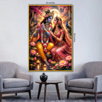 Radha Krishna Moonlit Lotus Garden Floating Frame Crystal Wall Painting