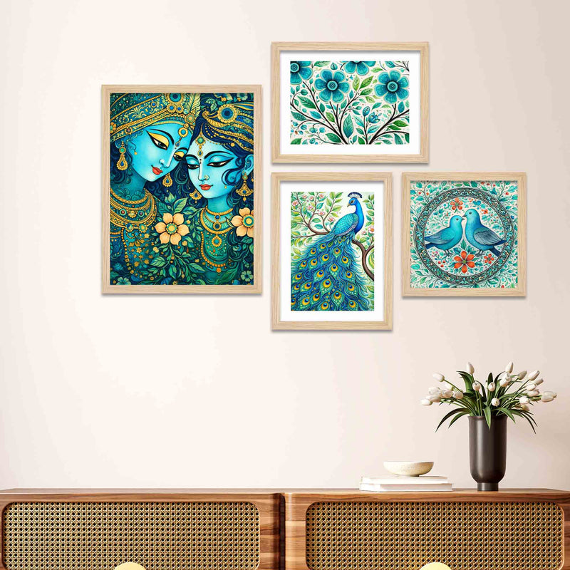 Radha Krishna & Nature Wall Frame Set of Four