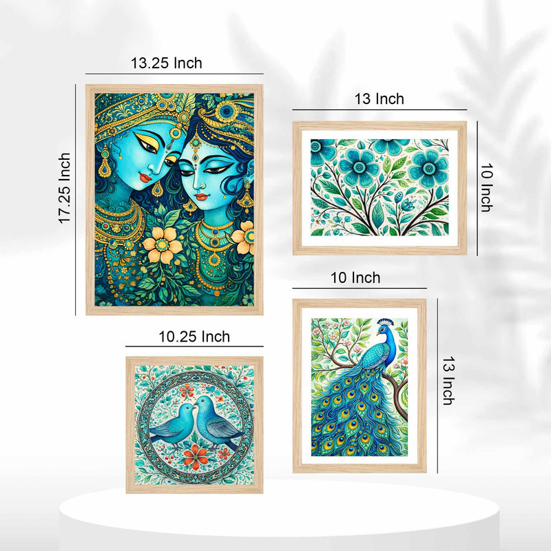 Radha Krishna & Nature Wall Frame Set of Four