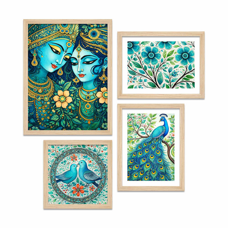 Radha Krishna & Nature Wall Frame Set of Four