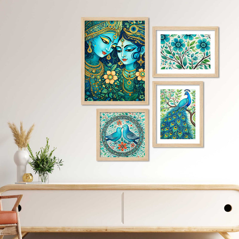 Radha Krishna & Nature Wall Frame Set of Four