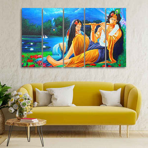 Radha Krishna Painting Five Pieces Canvas Wall Painting