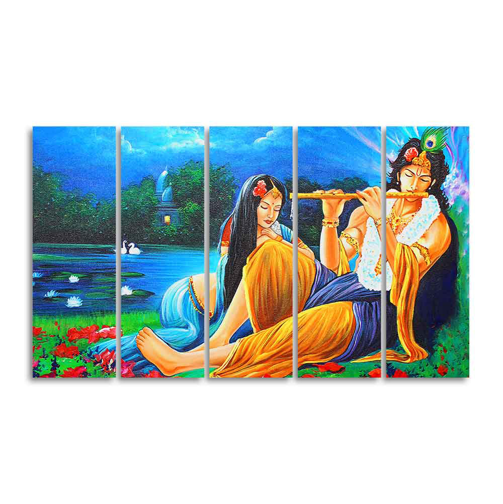 Radha Krishna Painting Five Pieces Canvas Wall Painting