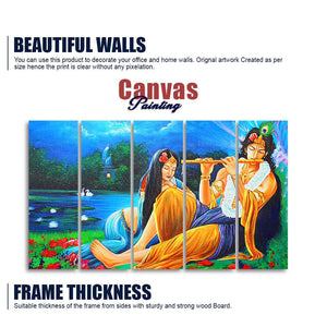 Radha Krishna Painting Five Pieces Canvas Wall Painting