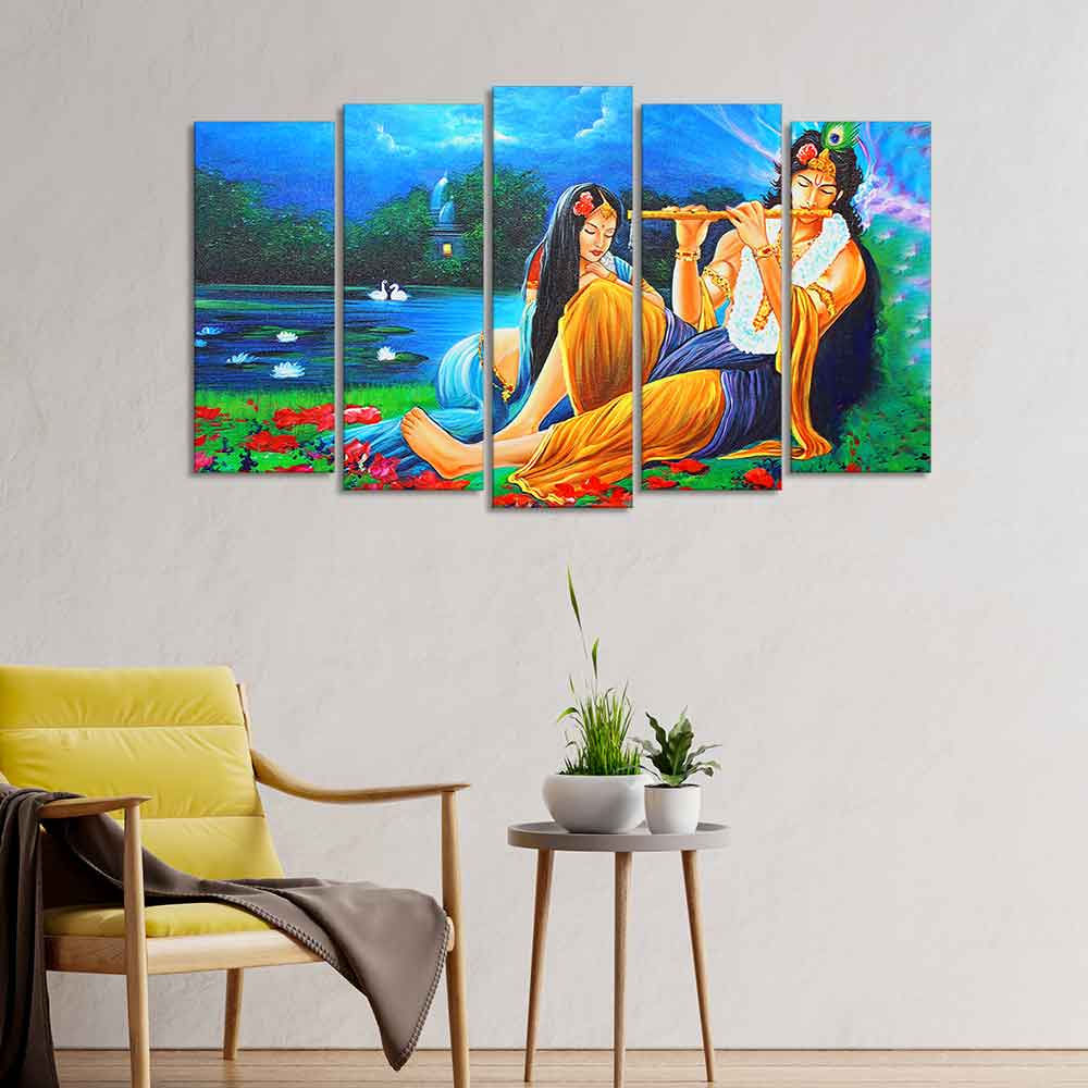 Radha Krishna Painting Set of Five Pieces Canvas Wall Painting