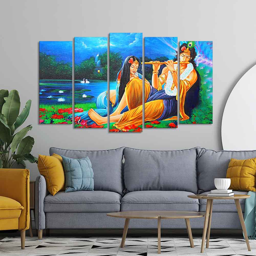 Radha Krishna Painting Set of Five Pieces Canvas Wall Painting