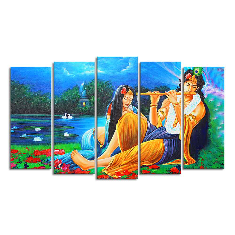 Radha Krishna Painting Set of Five Pieces Canvas Wall Painting