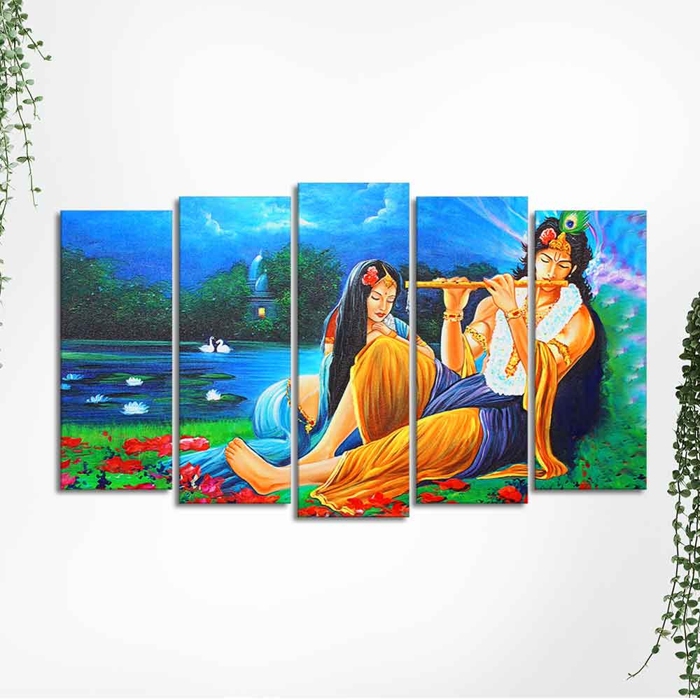 Radha Krishna Painting Set of Five Pieces Canvas Wall Painting