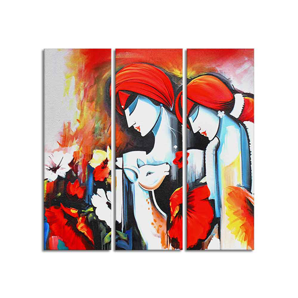 Radha Krishna Painting Wall Canvas Modern Art 3 Panels