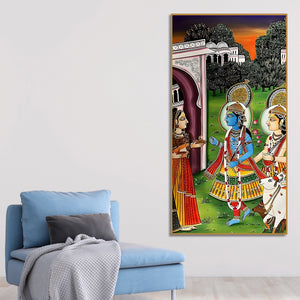 Radha Krishna Pichwai Style Canvas Painting | Spiritual Wall Decor for Home