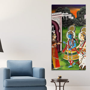 Radha Krishna Pichwai Style Canvas Painting | Spiritual Wall Decor for Home