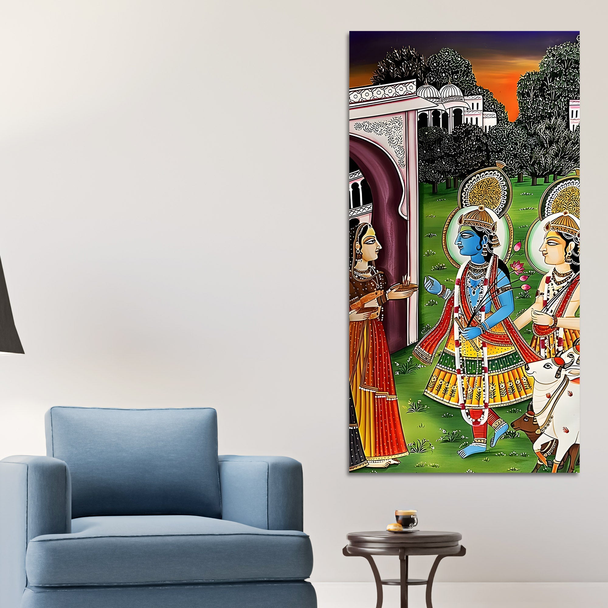 Radha Krishna Pichwai Style Canvas Painting | Spiritual Wall Decor for Home