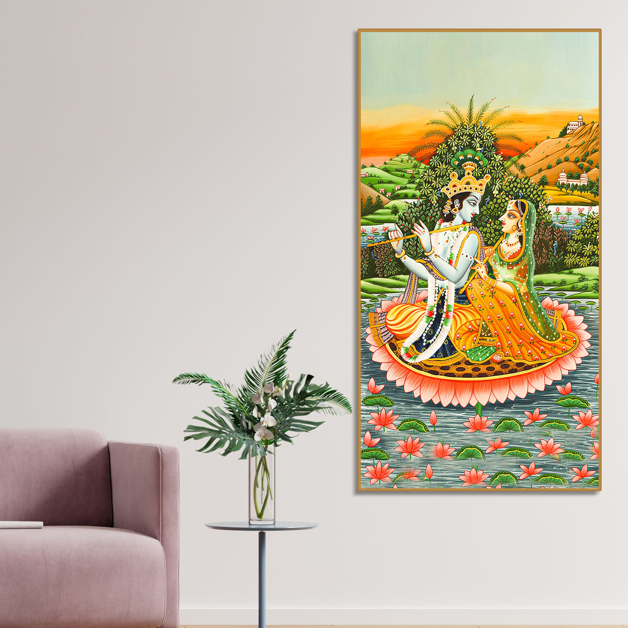 Radha Krishna Pichwai Style Canvas Wall Painting | Devotional Living Room Decor