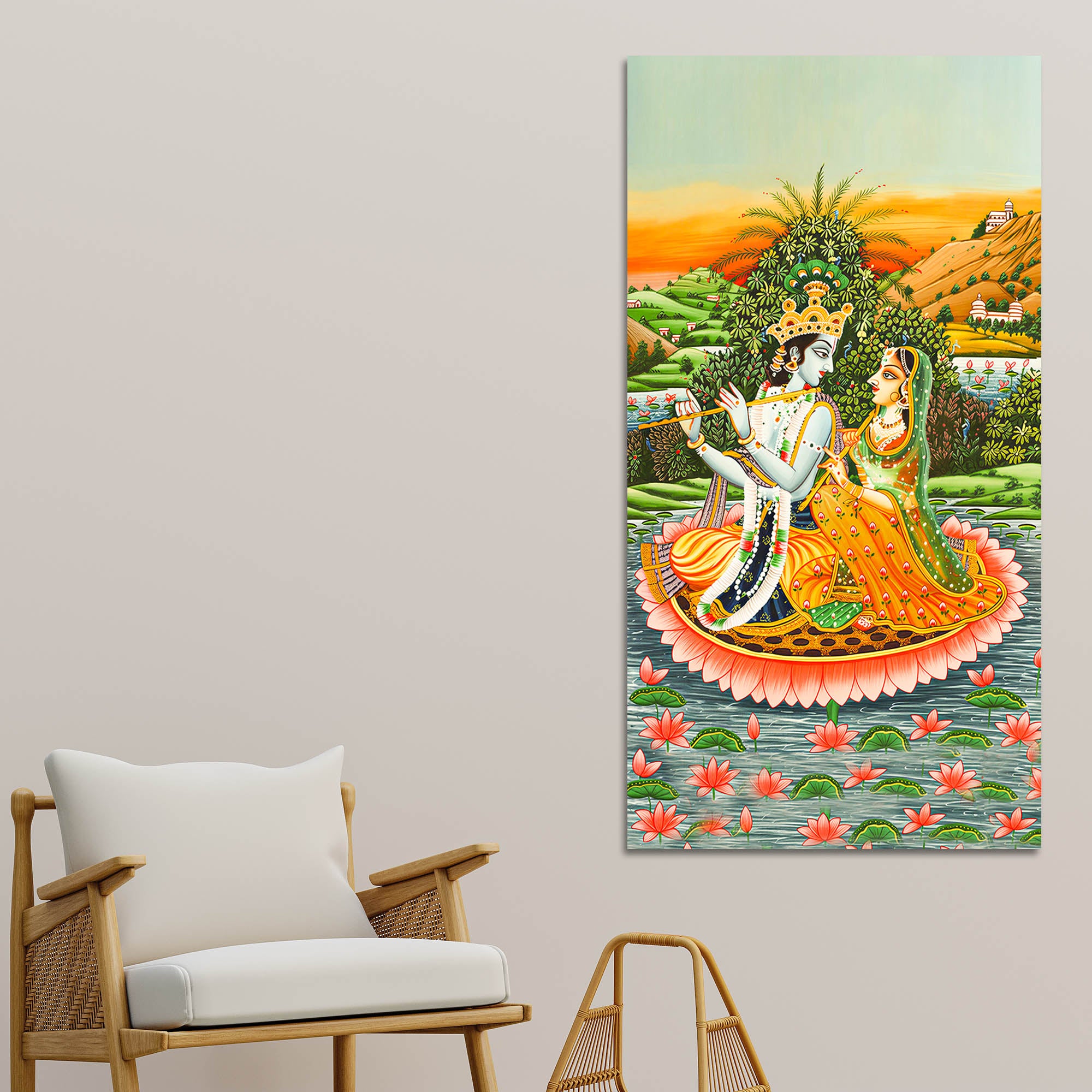Radha Krishna Pichwai Style Canvas Wall Painting | Devotional Living Room Decor