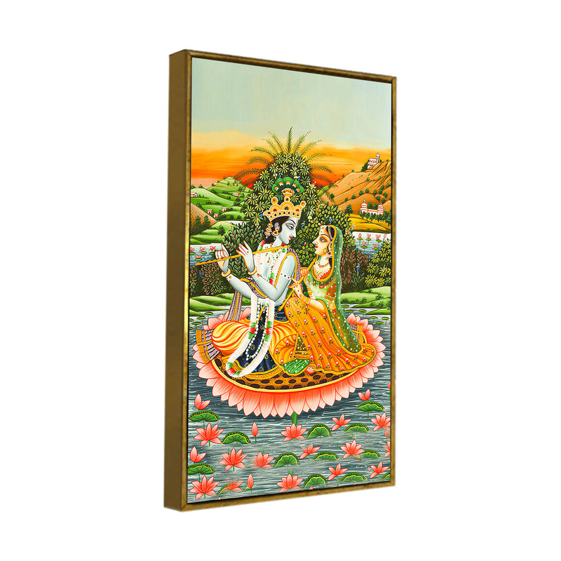 Radha Krishna Pichwai Style Canvas Wall Painting | Devotional Living Room Decor