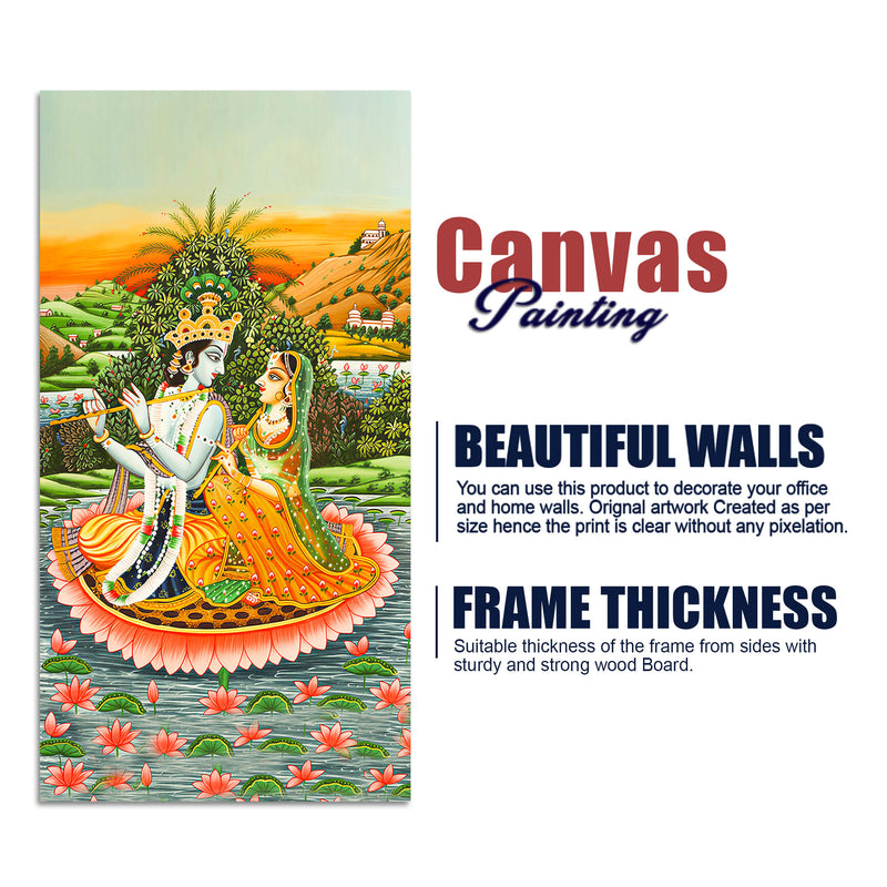 Radha Krishna Pichwai Style Canvas Wall Painting | Devotional Living Room Decor