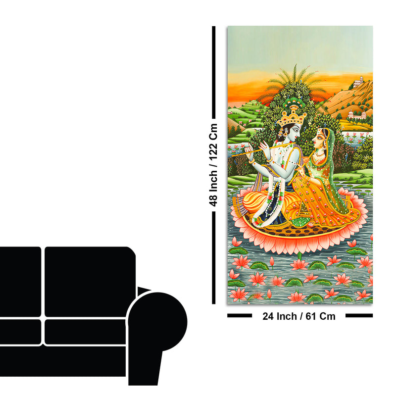 Radha Krishna Pichwai Style Canvas Wall Painting | Devotional Living Room Decor