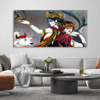 Radha Krishna Playing with Flute Canvas Wall Painting