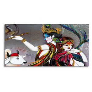 Radha Krishna Playing with Flute Canvas Wall Painting