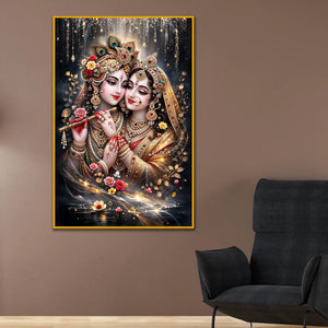 Radha Krishna Portrait Floating Frame Crystal Wall Painting