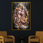Radha Krishna Portrait Floating Frame Crystal Wall Painting