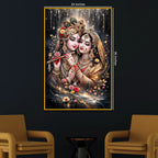 Radha Krishna Portrait Floating Frame Crystal Wall Painting