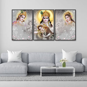 Radha Krishna Premium Floating Canvas Wall Painting Set of Three