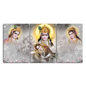 Radha Krishna Preumium Wall Painting of 3 Pieces