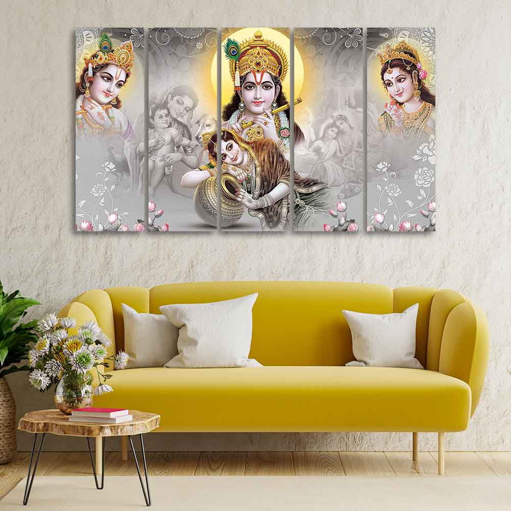 Radha Krishna Premium Wall Painting of Five Pieces