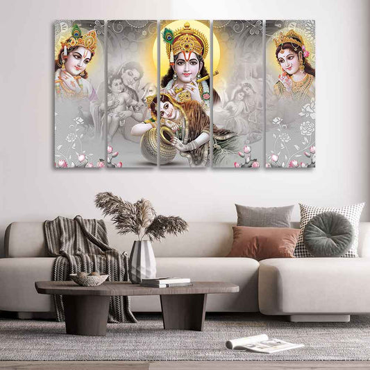 Radha Krishna Premium Wall Painting of Five Pieces