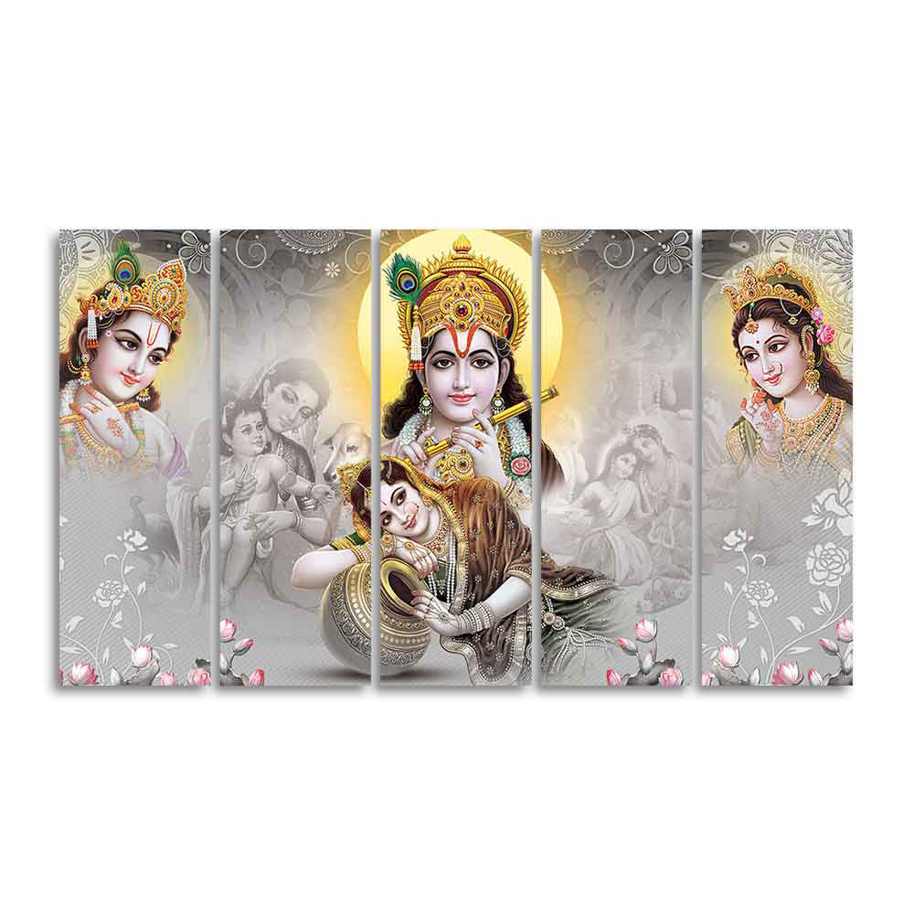 Radha Krishna Premium Wall Painting of Five Pieces