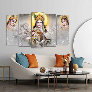 Radha Krishna Premium Wall Painting of Five Pieces Set