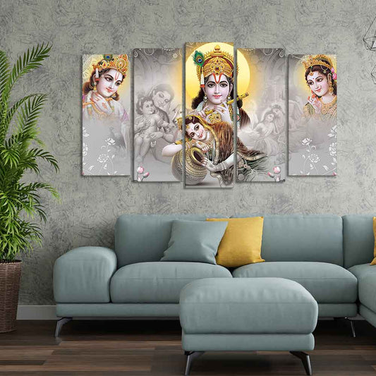 Radha Krishna Premium Wall Painting of Five Pieces Set