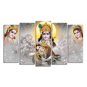 Radha Krishna Premium Wall Painting of Five Pieces Set