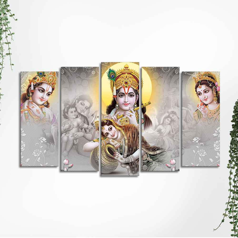 Radha Krishna Premium Wall Painting of Five Pieces Set