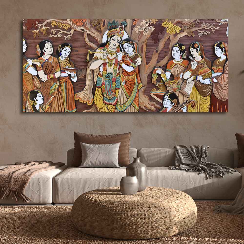 Radha Krishna Rasleela Large Canvas Wall Painting