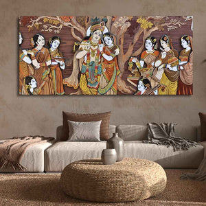 Radha Krishna Rasleela Large Canvas Wall Painting