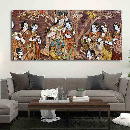 Radha Krishna Rasleela Large Canvas Wall Painting